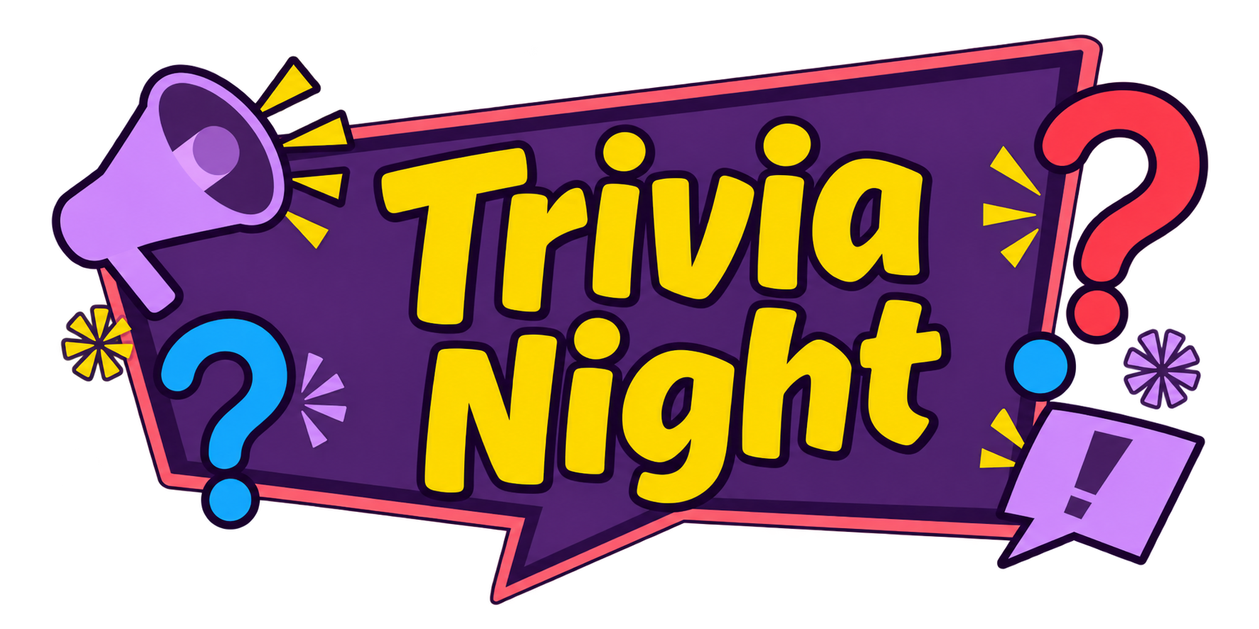 Trivia Night artwork with colorful question marks